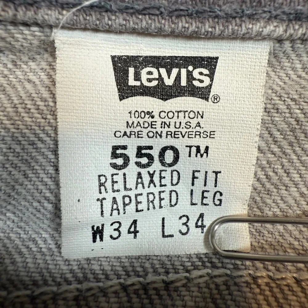 Vintage‎ 90s Levi's Gray Orange Tab 550 Relaxed Fit Tapered USA Made Size 34x34